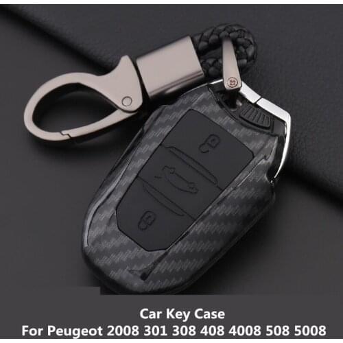 Car key protector For Peugeot 2008 301 308 408 4008 508 5008 Car key case Carbon fiber