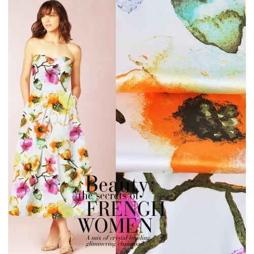 CNUM SP805 Pure Silk/ Orange Flower /Silk Fabric 93% Silk 7% Spandex Elastic/ Width 1.14yd Thickness 19mm/ Unit: meter