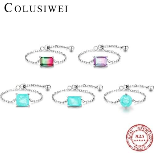 Colusiwei 2021 New 925 Sterling Silver Multiple Color Emerald Cut Geometric Tourmaline Adjustable Finger Rings for Women Jewelry