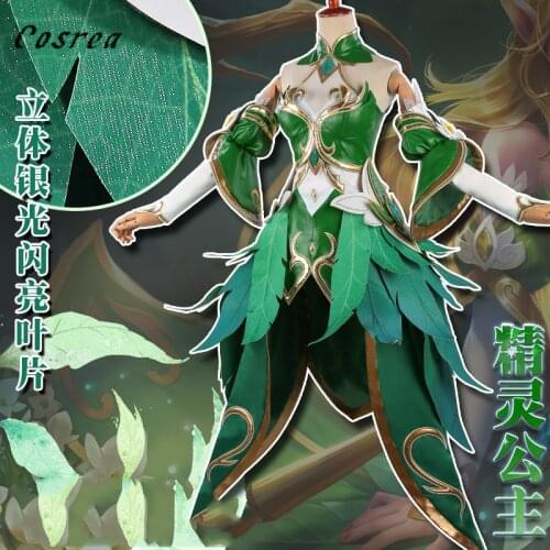 COSREA Hot Game Arena Of Valor Cosplay Costume Wang Zhaojun Arwen Princess Fancy Green Dress Costumes Halloween Party For Woman