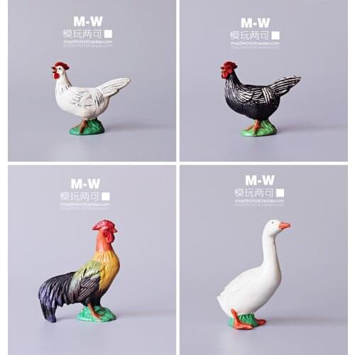 Pvc figure Simulation Animal Model Farm Poultry - Rooster Hen White Geese model toy 4pcs/set