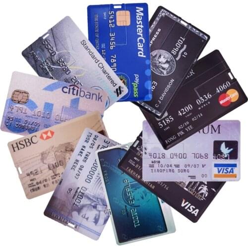 Flash Usb Credit Bank Cards Pendrive 8GB 16GB 32GB 64GB USB Flash Drive 128GB HSBC Memory Stick Card Pen Drive 10pcs Free Logo