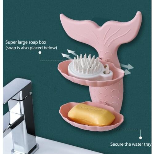 Soap box mermaid-shaped wall-mounted double-layer drain soap box bathroom shower soap holder bathroom supplies bathroom gadgets
