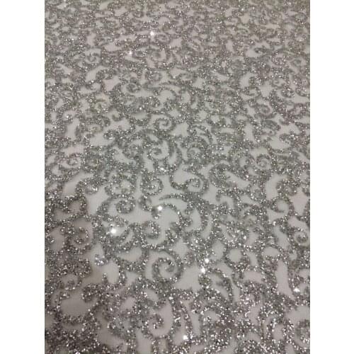 Hot selling SYJ-111682 african tulle net lace fabric for party dress tulle lace fabric with glued glitter