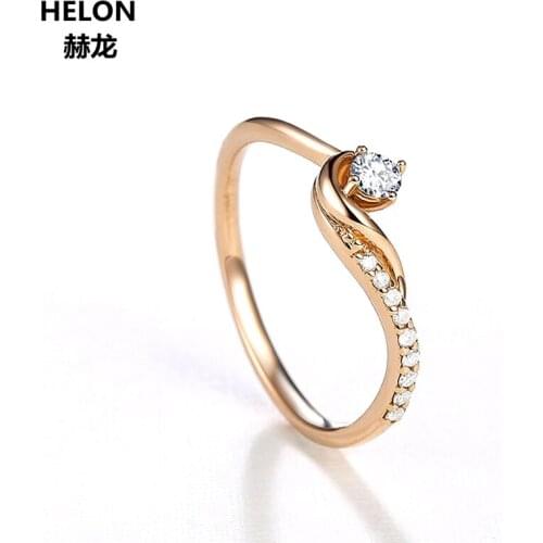 HELON Cubic Zirconia CZ Solid 14K Rose Gold Pave Prongs Setting Wedding Ring Engagement Rings for Women