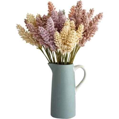 12Pcs Artificial Wheat Ear Flower Lavender Pampas Fake Flowers For Wedding Party Home Decor DIY Craft Scrapbook Bouquet