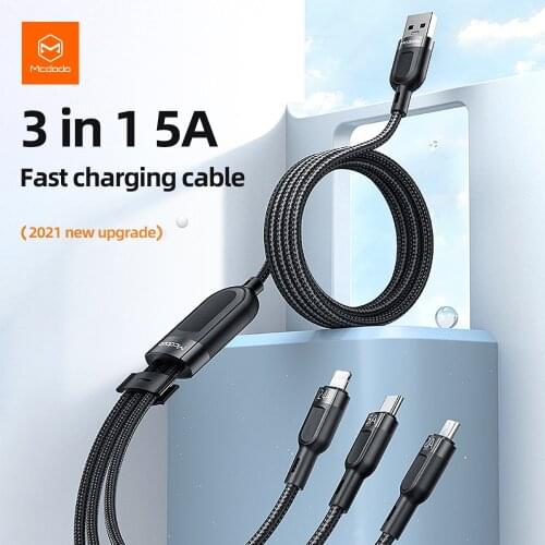 Mcdodo 3 in 1 USB Type C Cable Fast Charge Cable for iPhone 12 Pro Max XR 8 Charger Cable 5A Micro for Xiaomi Redmi Note 9