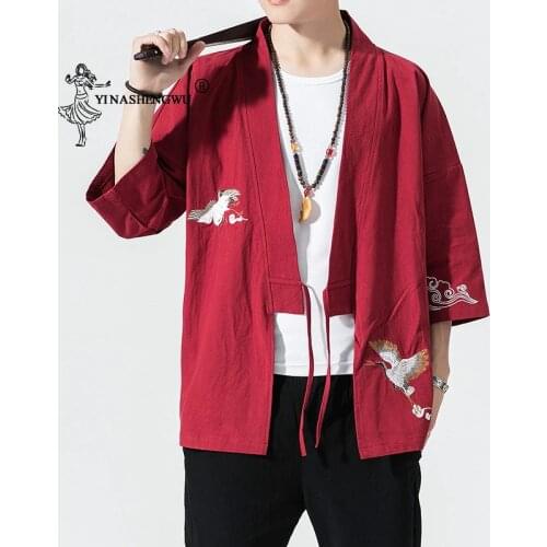 Kimono Cardigan Men Japanese Kimono Traditional Beach Thin Holiday Asian Clothes Cotton Kimonos Yukata Male Fashion Casual Shirt