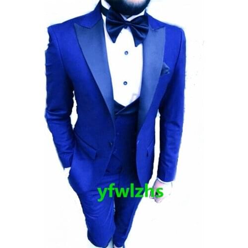 Handsome One Button Groomsmen Peak Lapel Groom Tuxedos Wedding Dress Men Suits Blazer Prom Dinner (Jacket+Pants+Tie+Vest) B115