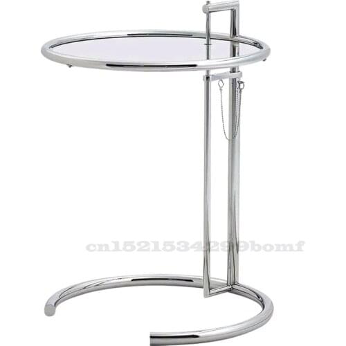 Nordic Creative Lifting Coffee Table Tempered Glass Table Stainless Steel Frame C-shaped Transparent Sofa Round Side Tables