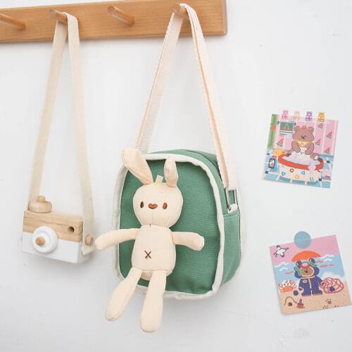 Lovely Girls Canvas Messenger Bag Casual Rabbit Children Small Shoulder Bag Cute Kids Coin Purse Phone Pouch Handbag Mini Wallet