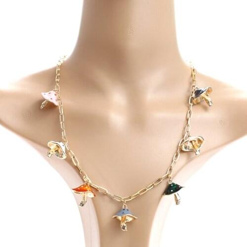 Lost Lady Cute Mushroom Pendants Necklaces Ball Link Chain Sweet Necklace for Women Girls New Design Female Jewelry Party