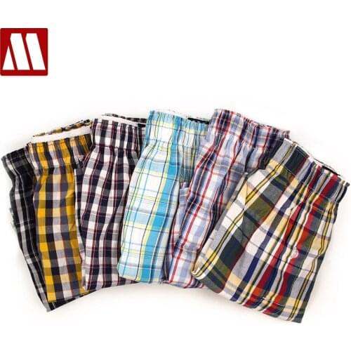Mens Underwear Boxers Shorts Casual Cotton Sleep Underpants High Quality Brands Plaid Loose Comfortable Homewear Striped Panties