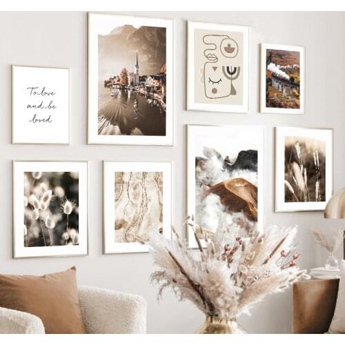 Wall Art Canvas Painting Fall Town River Hill Forest Reed Abstract Face Nordic Posters And Prints Wall Pictures For Living Room