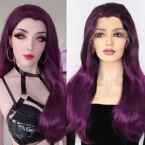 Synthetic Lace Front Wigs For Women 26inch Purple Color Lolita Cosplay Wigs Natural Hairline High Temperature Lace Front Wigs