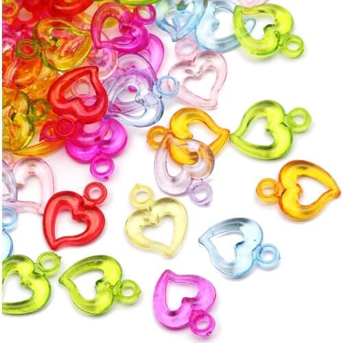 Transparent Colorful 30pcs 19x15mm Acrylic Heart Pendant Loose Spacer Beads For Jewelry Making Handmade Diy Necklace Accessories