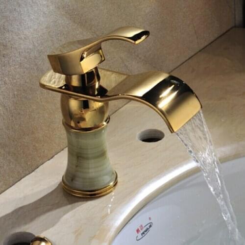 Factory direct single European antique copper gold-plated marble natural jade waterfall basin taps