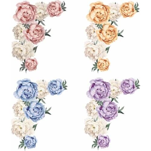 2Pcs Self-adhesive Peony Flower Mural Removable Wall Sticker Home Office Living Room Background Decal Wall Decoration Posters