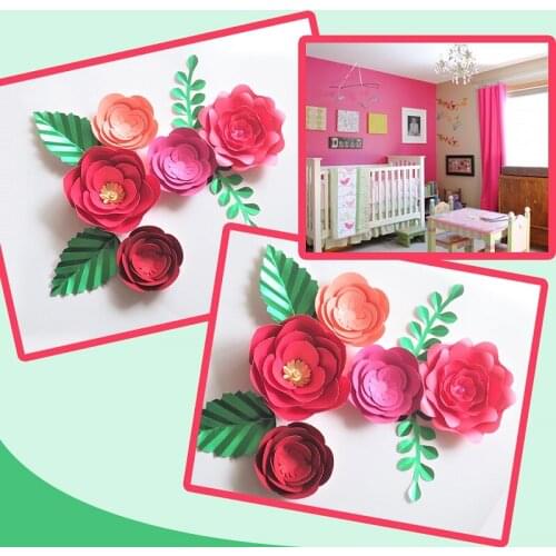 DIY Paper Flowers Leaves Set For Baby Shower Backdrop Decoration Girl Nursery Art Wall Decor Boho Floral Girls Room Flower