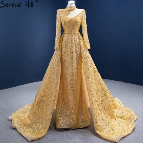 Serene Hill Grey Mermaid Overskirt Evening Dresses 2021 Luxury Beaded Elegant Formal Dress HM67271