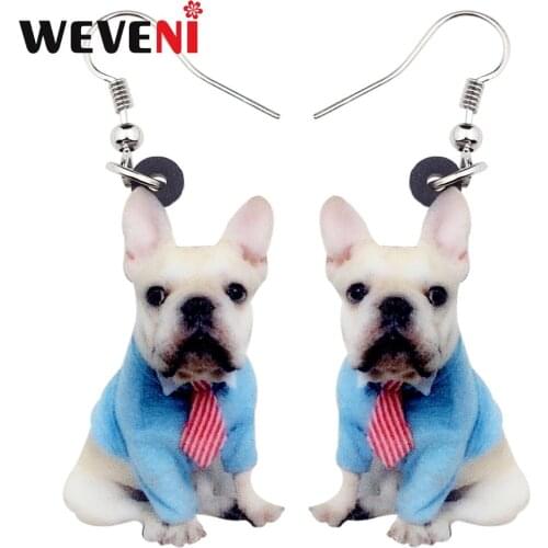 WEVENI Acrylic Cute French Bulldog Dog Earrings Dangle Drop Anime Animal Jewelry For Women Girls Brincos Statement Dropship
