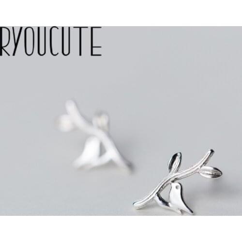 RYOUCUTE 100% Real Silver Color Jewelry New Bird Leaf Earrings for Women Bijoux Statement Earring Brincos Pendientes