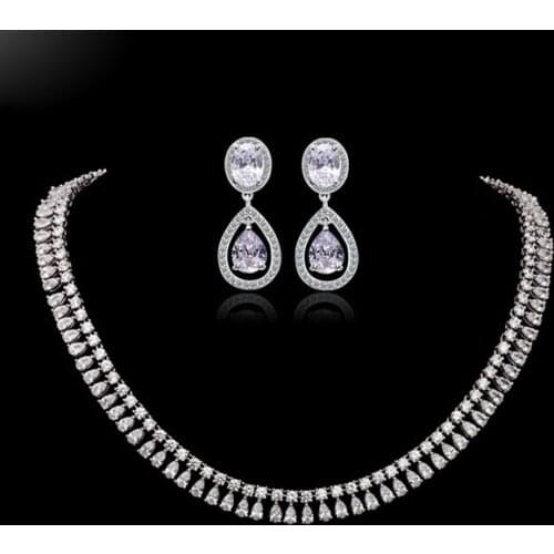 SLBRIDAL Top Quality Sparkling Wedding Cubic Zirconia Necklace Set Bridal CZ Jewelry set Bridesmaids Women Jewelry Accessories