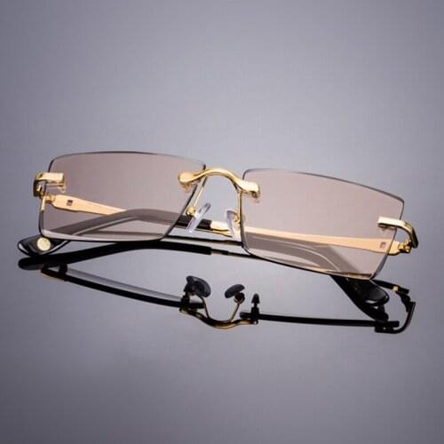 Luxury Rimless Glass Sunglasses Man Natural Crystal Stone Sun Glasses Woman Top Quality Brand Design Vintage Driver Shade