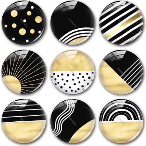 Geometric pattern glass cabochon,black white yellow Digital images Round photo cabochons demo flat back jewellry Making findings