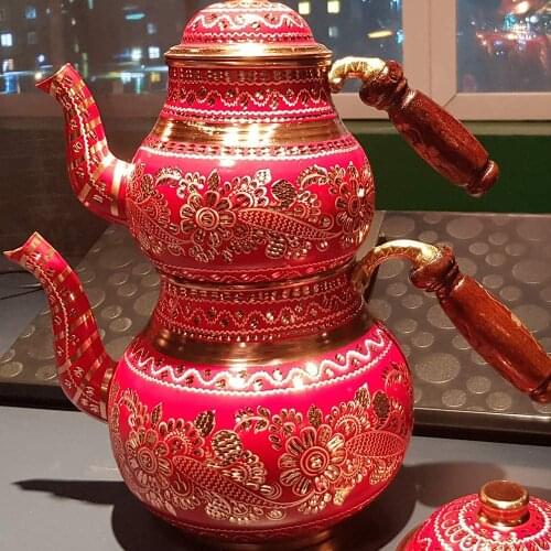 Turkish Copper TeaPot Kettle for Stovetop as Tea Pots Set - Stainless Whistling for Serving and Drinking Tea Maker Housewarming