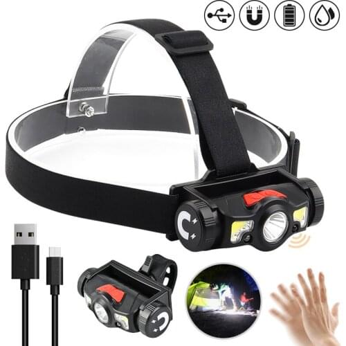 Outdoor LED Sensor Head Lamp COB Head Torch Waterproof Headlight For Fishing Camping Work Lantern with Magnet 6 Modes