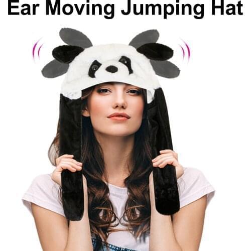 Funny Plush Cosplay Christmas Party Holiday Cap Kawaii Cartoon Panda Hat Ear Moving Jumping Hats Women Girls Gift Plushie Toys