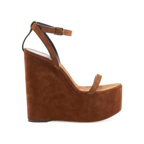 Moraima Snc Fashion Open Toe Platform Wedge Sandals Summer Sexy Ankle Strap Dress Shoes Woman Super High Brown Suede Party Heels