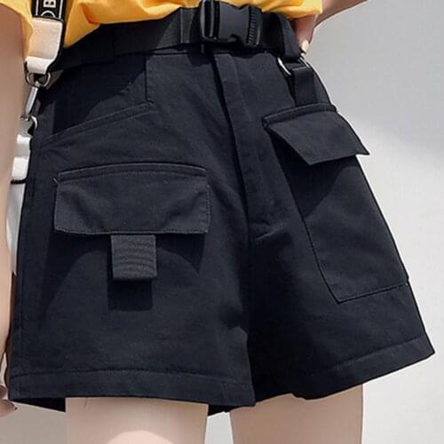 Women Shorts High Waist All-match Pure Cotton Adjustable Cargo Shorts for Shopping Korean Version Pockets Streetwear Harajuku