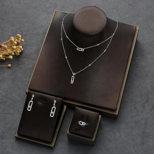 Hot Brand Pure 925 Sterling Silver Jewelry For Women Necklace Slide Stone Drop Pendants Move Stone Design Summer Neckalce SET