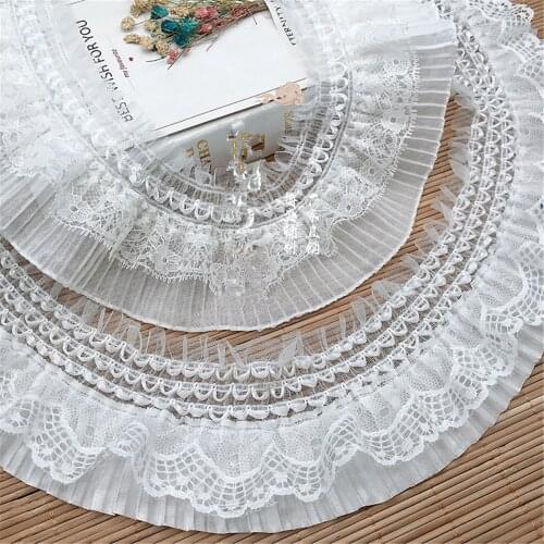 1 yard Lace Chiffon Pleated Ruffle Trim Embroidery DIY Wedding Dress Sewing Decor