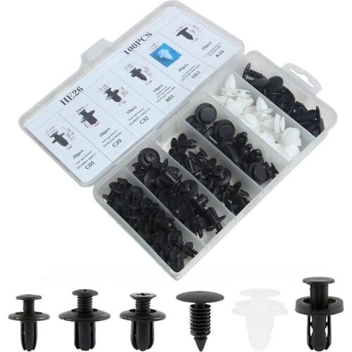 100pcs/box Mixed Car Clips Nylon Plastic Rivets Xmas Tree Barbed Push Type Retainers Door Trim Panel Bumper Fender Fasteners