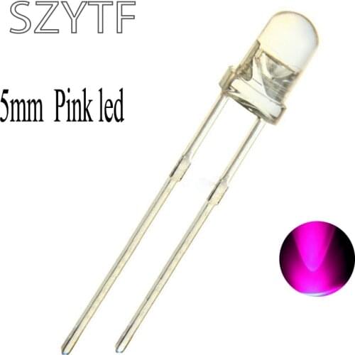 100pcs Water Clear Lens 5mm Pink LED Diode Light Round Transparent Light-Emitting Diode Lamp Through Hole