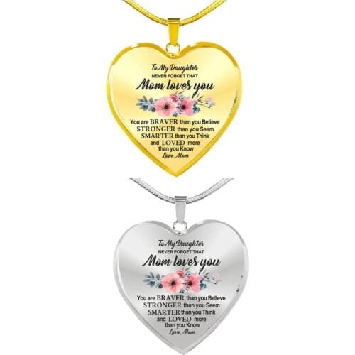 2021 To My Daughter Heart Shape Pendant Necklace for Women Necklace Gifts for Daughter From Love Mom Dad Birthday Gift Jewelry