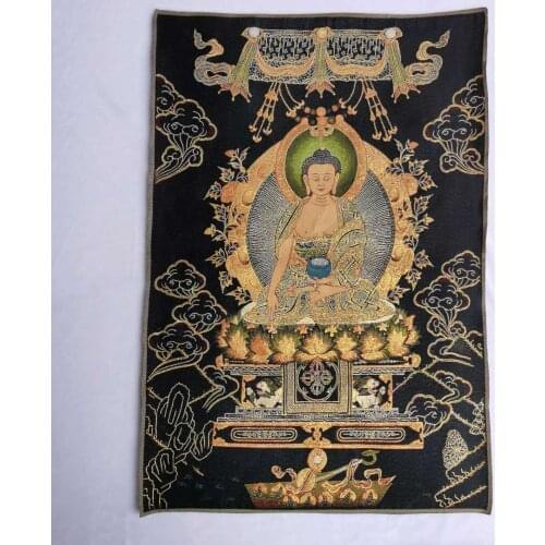 36" Tibet Tibetan Cloth Silk Rulai Menla Medicine Buddha Tangka Thangka Mural