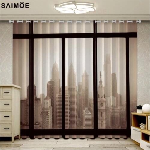 New York 3D Skyline Landmark Living Room Curtains Fabric Skyscrapers External Curtain Blackout Bedroom Decor Ultra Micro Shading