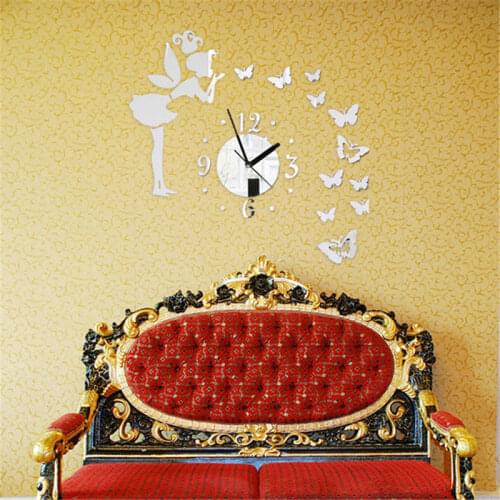 3D Art Mirror Butterfly Fairy Wall Sticker Clock Sticker DIY Kids Room Home Decor C1
