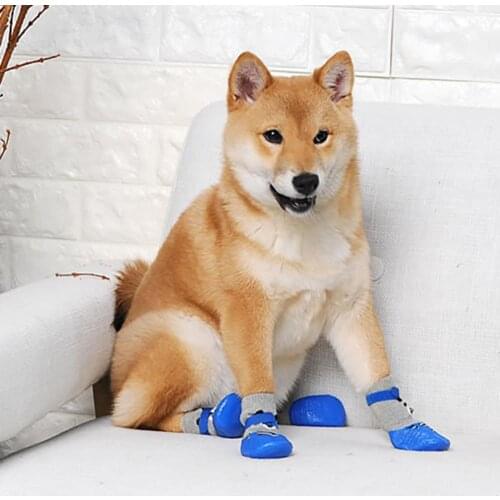 4Pcs/Set Outdoor Indoor Anti-slip Silicone Sole Pet Dog Puppy Cat Boots Socks