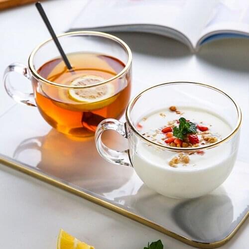 Jusen Simple Glass Handgrip Mugs Coffee Cup Drinkware Clear Color Brief 450ML Breakfast Milk Cups