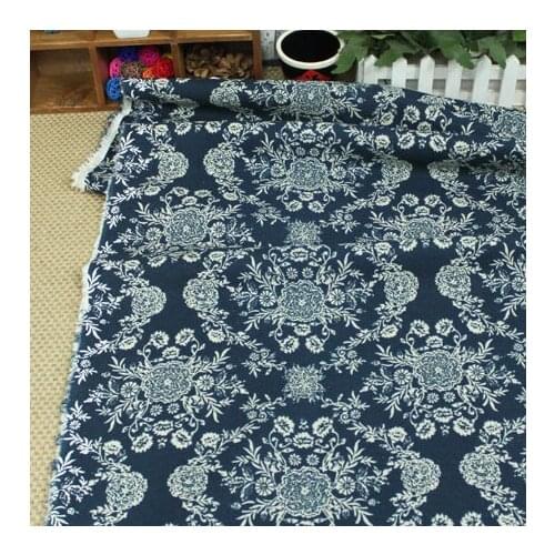 50x140cm Soft Linen Cotton Fabric Chinese Flowers Printed Handmade Fabrics for Sewing Decorations Tissue Cloth 1Pcs/Lot