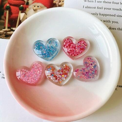 6PCS 21mm*17mm Resin Flash Gradient Color Peach Heart Childrens Hairpin Resin Patch Fashion Jewelry Accessories