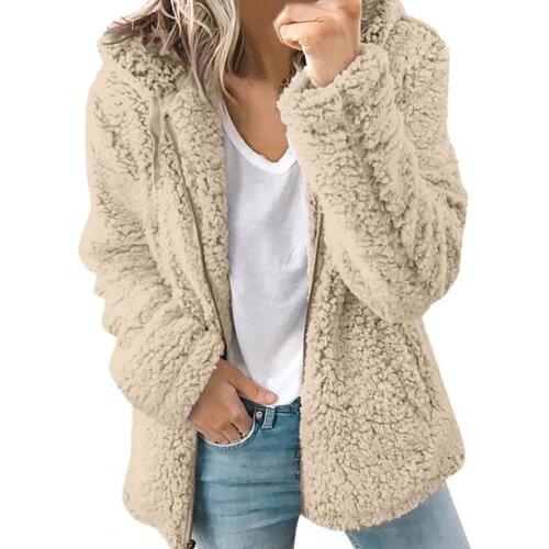 80% HOT SALES！！！Women Autumn Winter Zipper Pockets Long Sleeve Faux Fleece Coat Hooded Outerwear