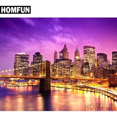 HOMFUN Full Square/Round Drill 5D DIY Diamond Painting "City night scene" Embroidery Cross Stitch 5D Home Decor Gift A02289