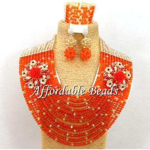 Shining Wedding Crystal Jewelry Set Marvelous Nigerian Beaded Jewelry Set Free Shipping ABW092