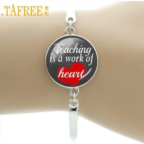 TAFREE Teacher is a hard work of heart Bracelets Love school teachers heart open Jewelry for Teachers Day gift CT680